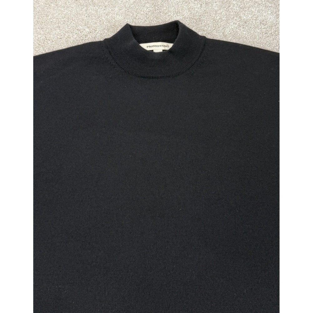 Pronto Uomo Mock Neck Sweater Men's XLT Black 100% Merino Extra Fine Wool - Picture 2 of 6